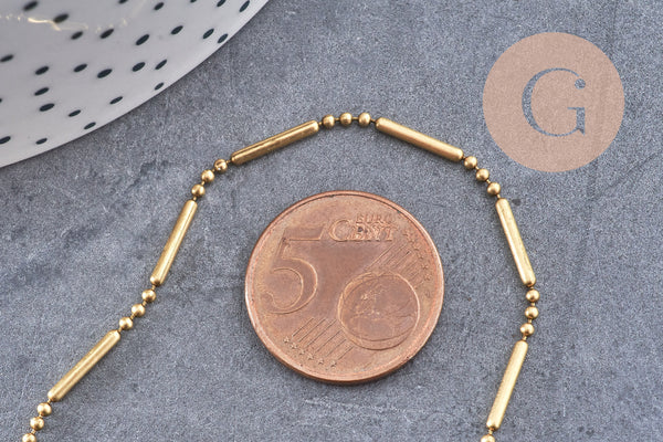 Chaine boule bambou laiton brut, chaine bijou, sans nickel, grossiste,1.5mm, x 5Mètres (G0067)