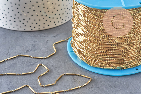 Chaine boule bambou laiton brut, chaine bijou, sans nickel, grossiste,1.5mm, x 5Mètres (G0067)