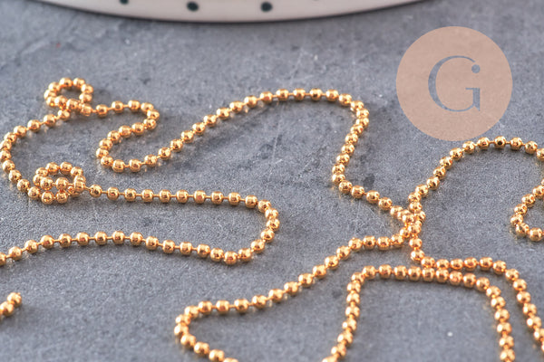 Chaine boule dorée 16k, fourniture créative, chaine bijou,or véritable, création bijoux, grossiste chaine,1.5mm, x 1Mètre (G0931)