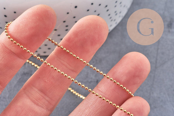Chaine boule dorée 16k, fourniture créative, chaine bijou,or véritable, création bijoux, grossiste chaine,1.5mm, x 1Mètre (G0931)