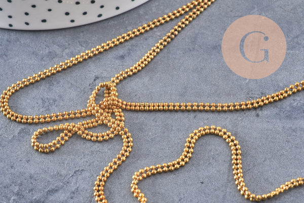 Chaine boule double laiton brut,chaine bijou, création bijoux,chaine boule,sans nickel, grossiste,1.5mm, 1 metre (G0654)
