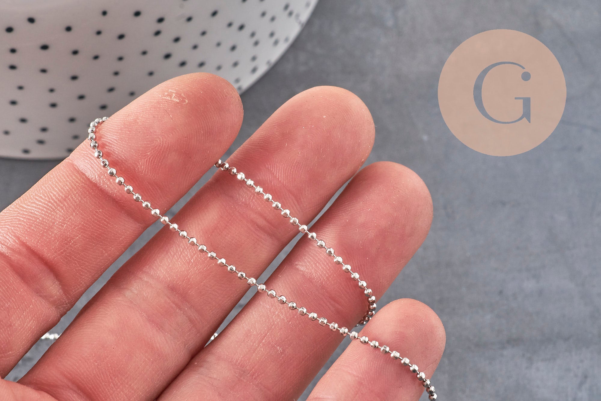 Cadena bola facetada latón platino facetado 1.5mm, x5 metros VÁLIDO