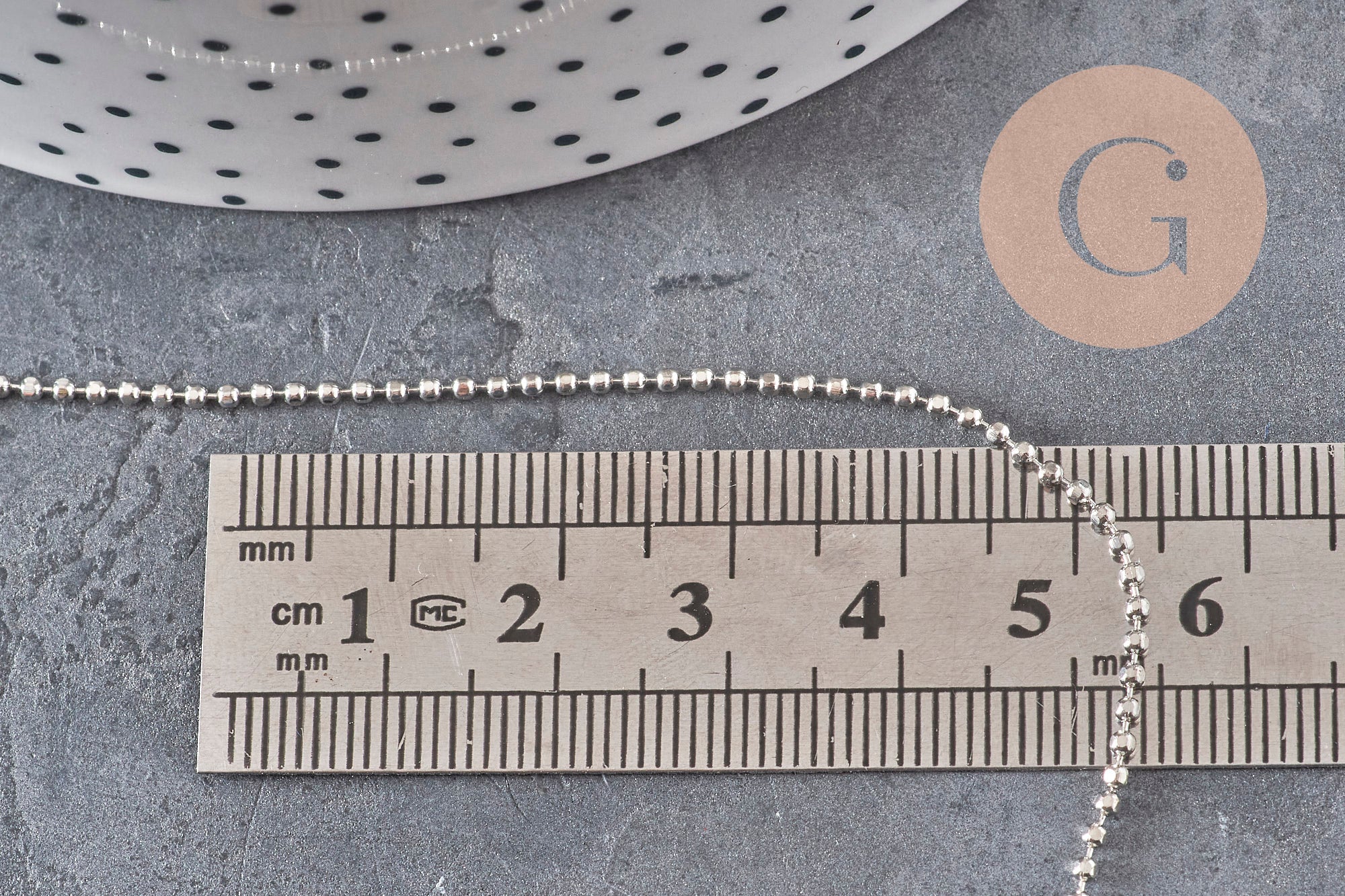 Cadena bola facetada latón platino facetado 1.5mm, x5 metros VÁLIDO