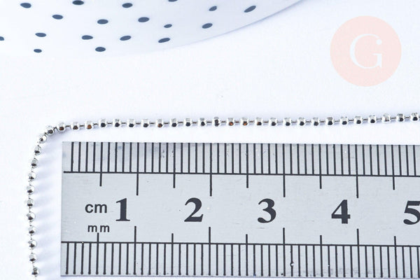 Chaine boule fine laiton platine boule facettes 1.5mm/45cm,chaine collier laiton argenté chaine complète avec fermoir x1 G6202