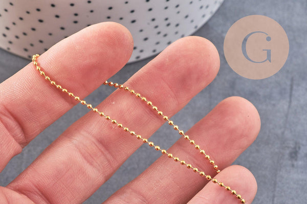 Chaine boule laiton doré lisse 1.5mm, fourniture créative,chaine boule, grossiste chaine,1.5mm,chaine dorée fine,x 5 mètres (G7981)