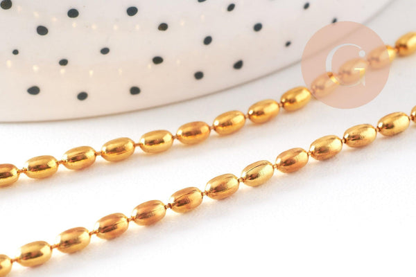 Chaine boule ovale fine laiton doré 4.6x3mm, x1 mètre (G10478)