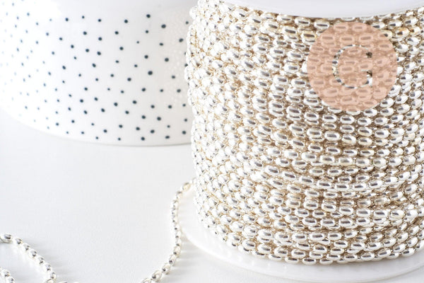 Chaine boule ovale fine laiton platine 4.6x3mm, x1 mètre (G10479)