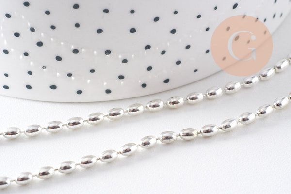 Chaine boule ovale fine laiton platine 4.6x3mm, x1 mètre (G10479)