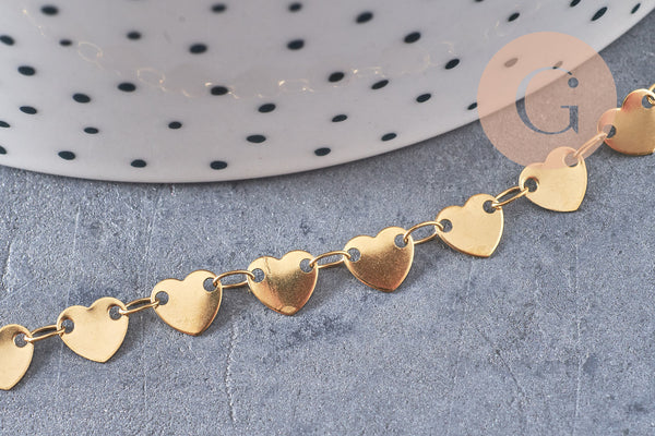 Chaine coeur acier inoxydable doré 14k cœur 6.5mm, x1 mètre (G6804)