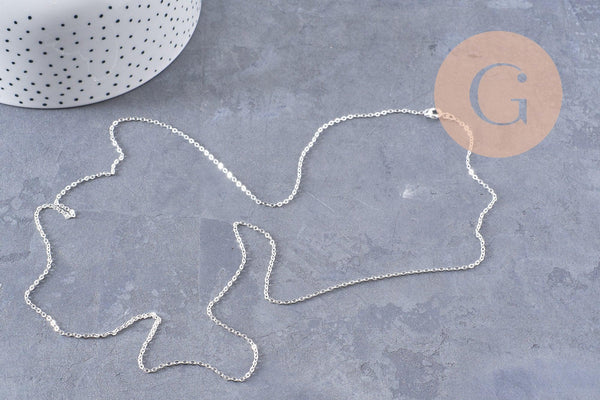 Chaine collier complète laiton argentée forçat 70cm, x1 (G0851)