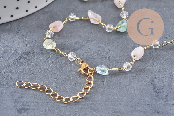 Chaine collier pierre laiton doré 39.5cm, x1 (G10921)