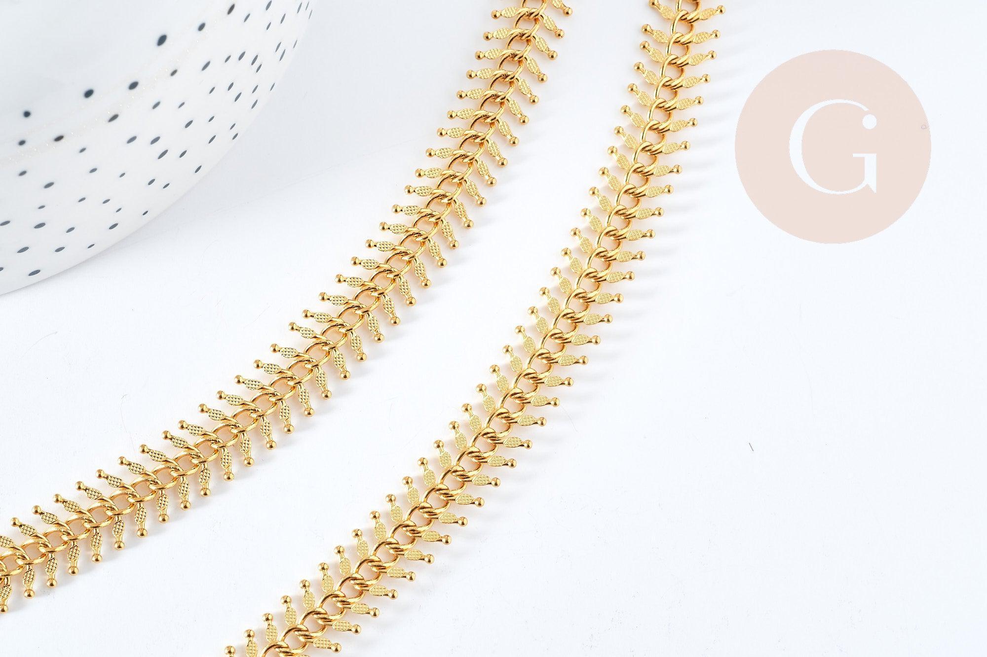 Collier Chaine complète Fishbone acier inoxydable 304 doré 45cm,création de bijoux xxL en acier inoxydable x1 (G8358)