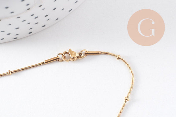 Chaine complète acier doré 14k satellite 0.9mm-50cm,chaine collier acier inoxydable,sans nickel, x1 (G5796)