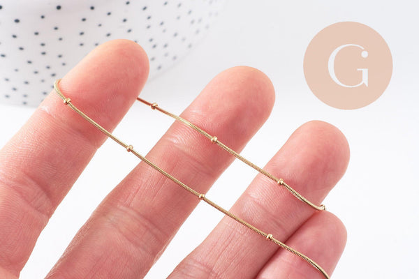 Chaine complète acier doré 14k satellite 0.9mm-50cm,chaine collier acier inoxydable,sans nickel, x1 (G5796)