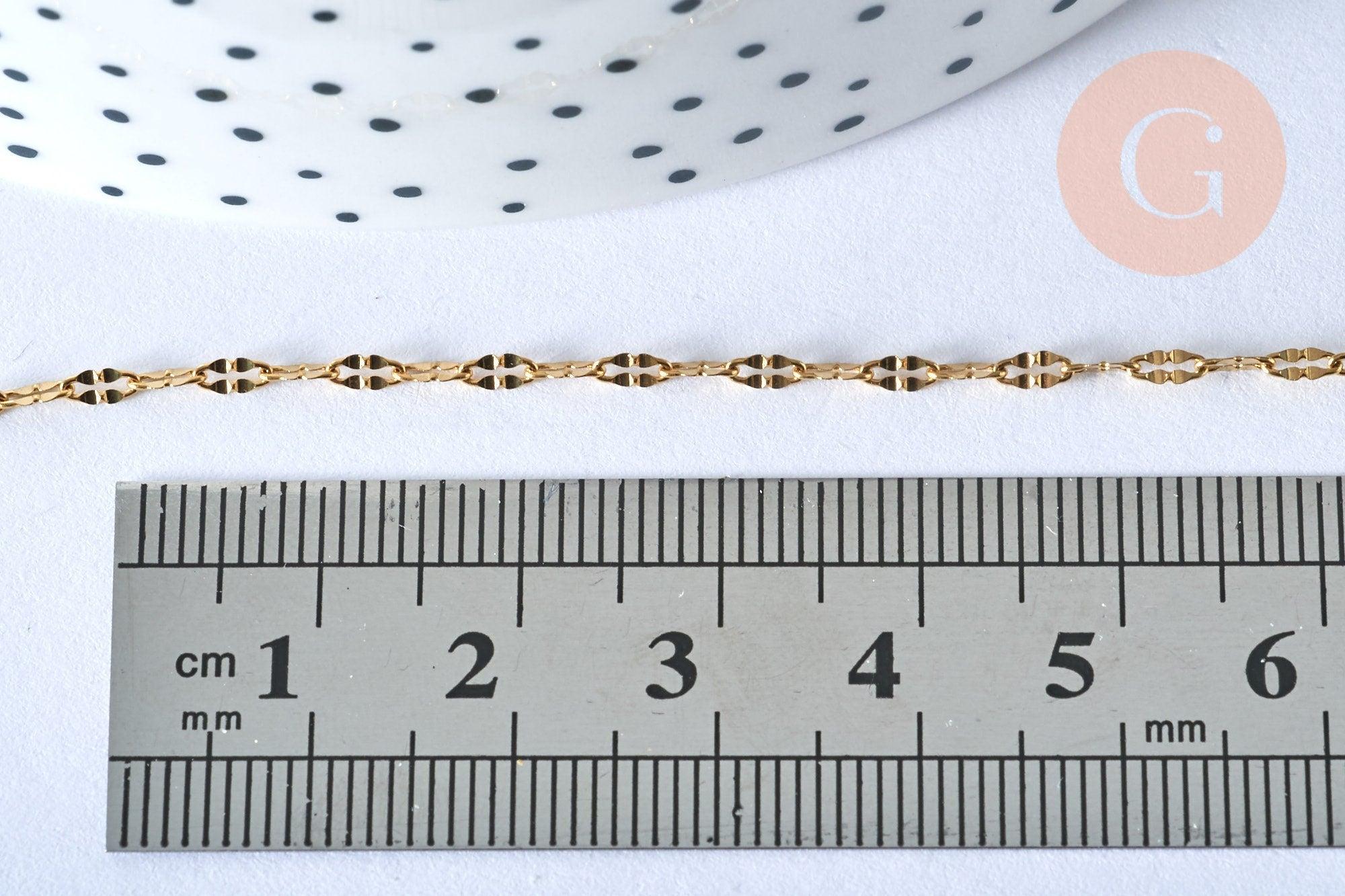 Collier Chaine complète acier dorée 14k dentelle,collier doré,sans nickel,acier doré,chaine complète,2mm,45cm, x1 G4821
