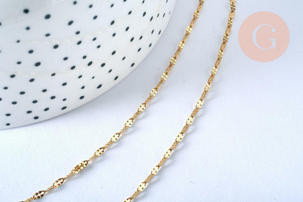 Chaine complète acier dorée 14k dentelle,collier doré,sans nickel,acier doré,chaine complète,2mm,45cm, x1 G4821