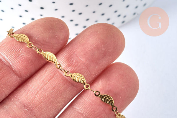 Chaine complète acier dorée 14k feuille,chaine collier,sans nickel,acier doré, chaine complète,44.5m, x1 G0631