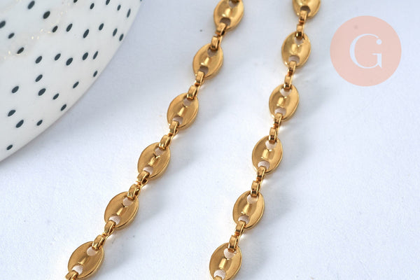 Chaine complète acier dorée 14k grain de café,chaine fantaisie, acier doré inoxydable ,chaine complète,45cm, x1 G5801