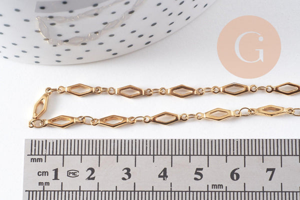 Chaine complète acier dorée 14k losange,chaine collier,sans nickel,4mm,45cm, x1 (G6776)