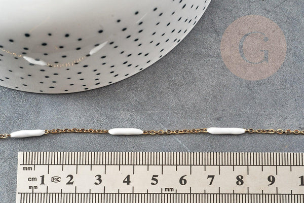 Chaine complète acier inoxydable PVD/IP dorée 14k fantaisie résine blanche 2mm/45cm, chaine avec fermoir x1 G9373
