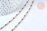 Collier Chaine complète avec fermoir acier dorée 14k fantaisie résine violette 2mm/45cm, x1 (G1385)
