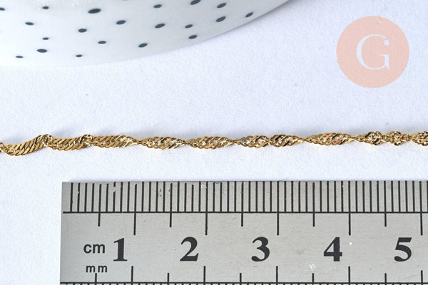 Chaine complète avec fermoir acier inoxydable 304 doré 14k singapour 2mm/45.5cm, x1 (G3489)