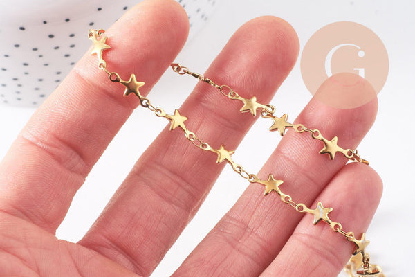 Chaine complète avec fermoir acier inoxydable doré IP 14k 45cm étoile, x1 (G0430)