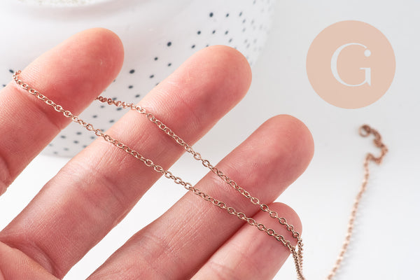 Chaine complète avec fermoir acier or rose 14k forçat 1.9mm/45cm, x1 (G1102)