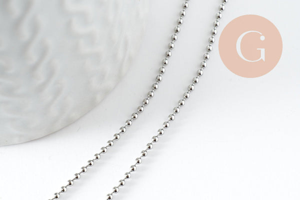 Chaine complète avec fermoir boule fer platine 1.5mm/60cm, x1 (G9596)