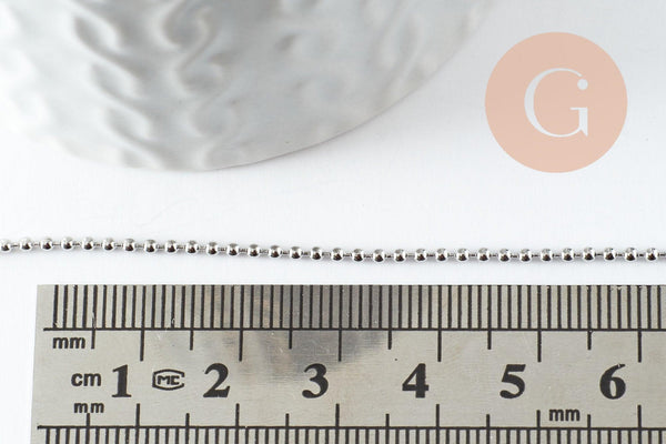 Chaine complète avec fermoir boule fer platine 1.5mm/60cm, x1 (G9596)
