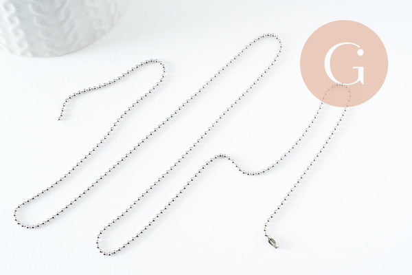 Chaine complète avec fermoir boule fer platine 1.5mm/60cm, x1 (G9596)