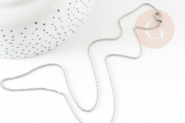 Chaine complète avec fermoir forçat acier inoxydable 1.5mm-45cm, x1 (G9301)