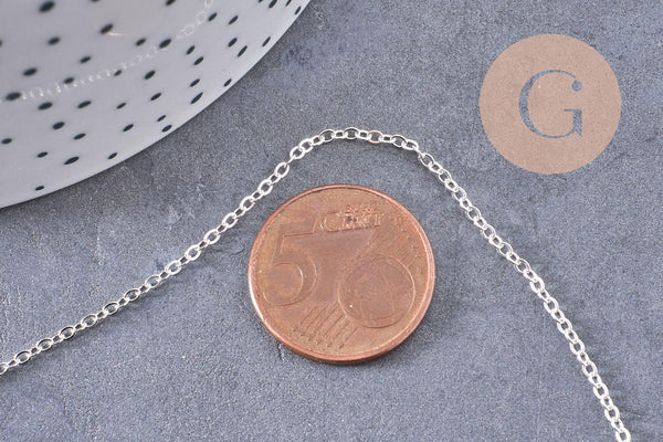 Chaine complète avec fermoir laiton argenté forçat 2mm-40cm, x1 (G0574)