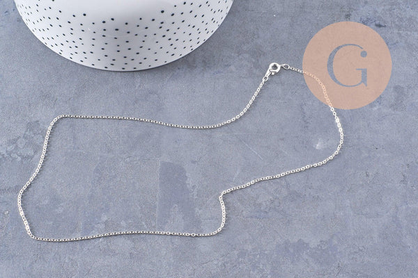 Chaine complète avec fermoir laiton argenté forçat 2mm-40cm, x1 (G0574)