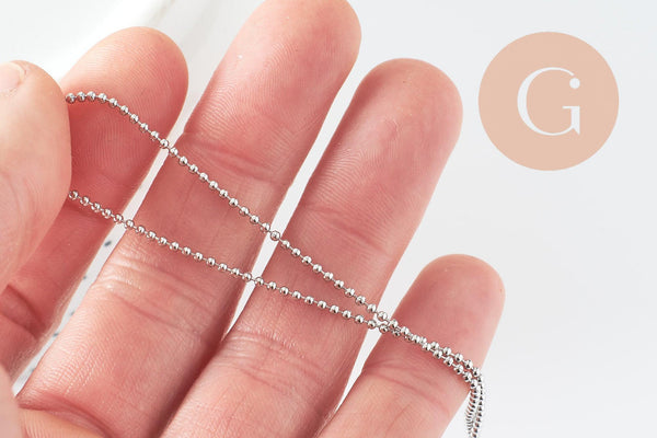 Chaine complète boule acier 304 inoxydable platine 1.5mm/46.5cm,chaine fine argentée avec fermoir création collier x1 G9591