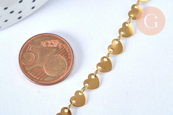 Chaine complète coeur acier inoxydable 304 dorée 14k 42.5cm, x1 (G5356)