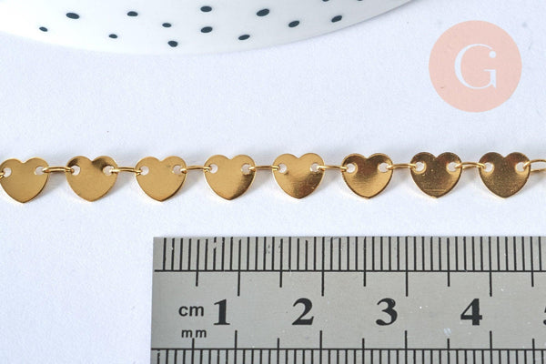Chaine complète coeur acier inoxydable 304 dorée 14k 42.5cm, x1 (G5356)