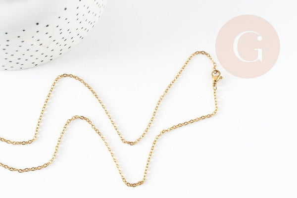 Chaine complète forçat acier 304 inoxydable doré IP 2mm/50cm avec fermoir, x1 (G9300)