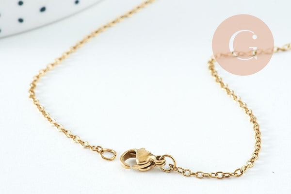 Chaine complète forçat acier inoxydable doré 1.5mm/45cm avec fermoir, x1 (G10732)