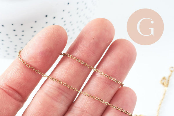 Chaine complète forçat acier inoxydable doré 1.5mm/45cm avec fermoir, x1 (G10732)