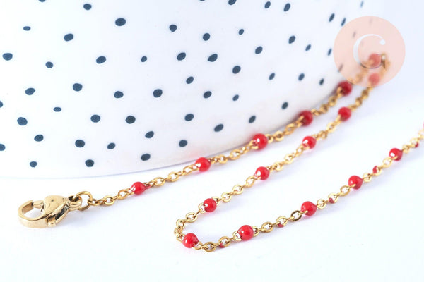Chaine de cheville acier inoxydable doré 14k résine rouge 23cm,chaine de cheville dorée, x1 G7112