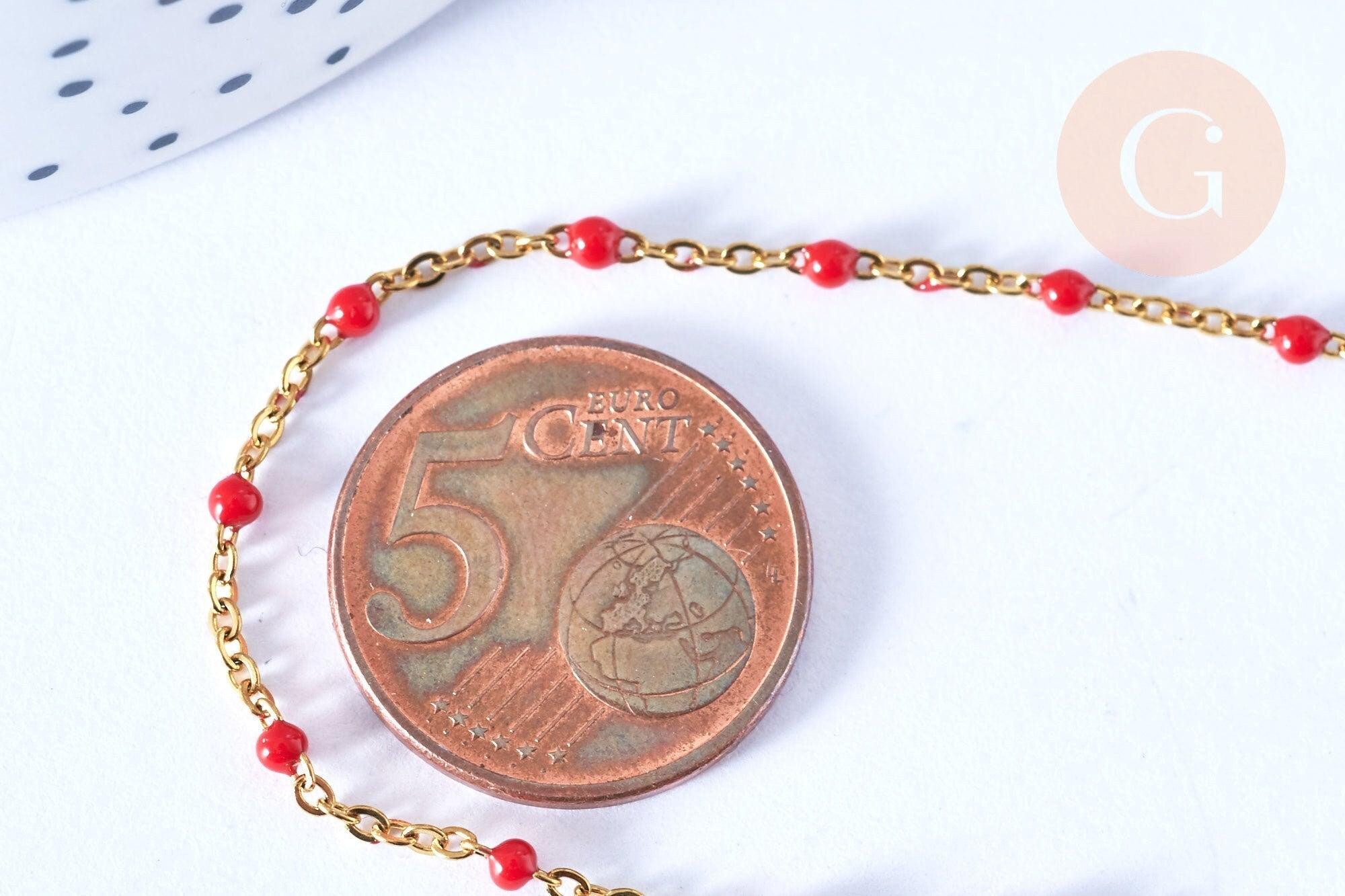 Collier Chaine de cheville acier inoxydable doré 14k résine rouge 23cm,chaine de cheville dorée, x1 G7112
