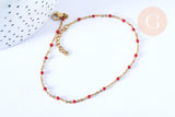 Collier Chaine de cheville acier inoxydable doré 14k résine rouge 23cm,chaine de cheville dorée, x1 G7112