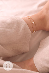 Collier Chaine de cheville laiton doré étoile nacre perle eau douce 24.8cm, x1 (G7880)