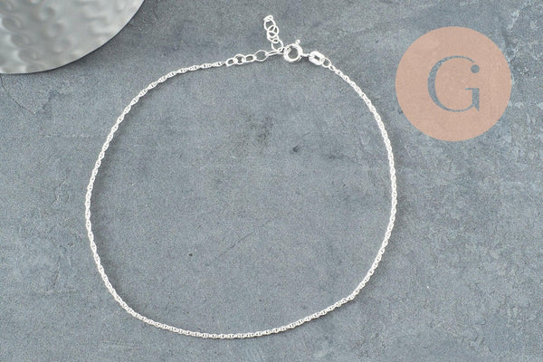 Chaine de cheville maille fantaisie très fine argent 925 massif 24cm, x1 (G9430)