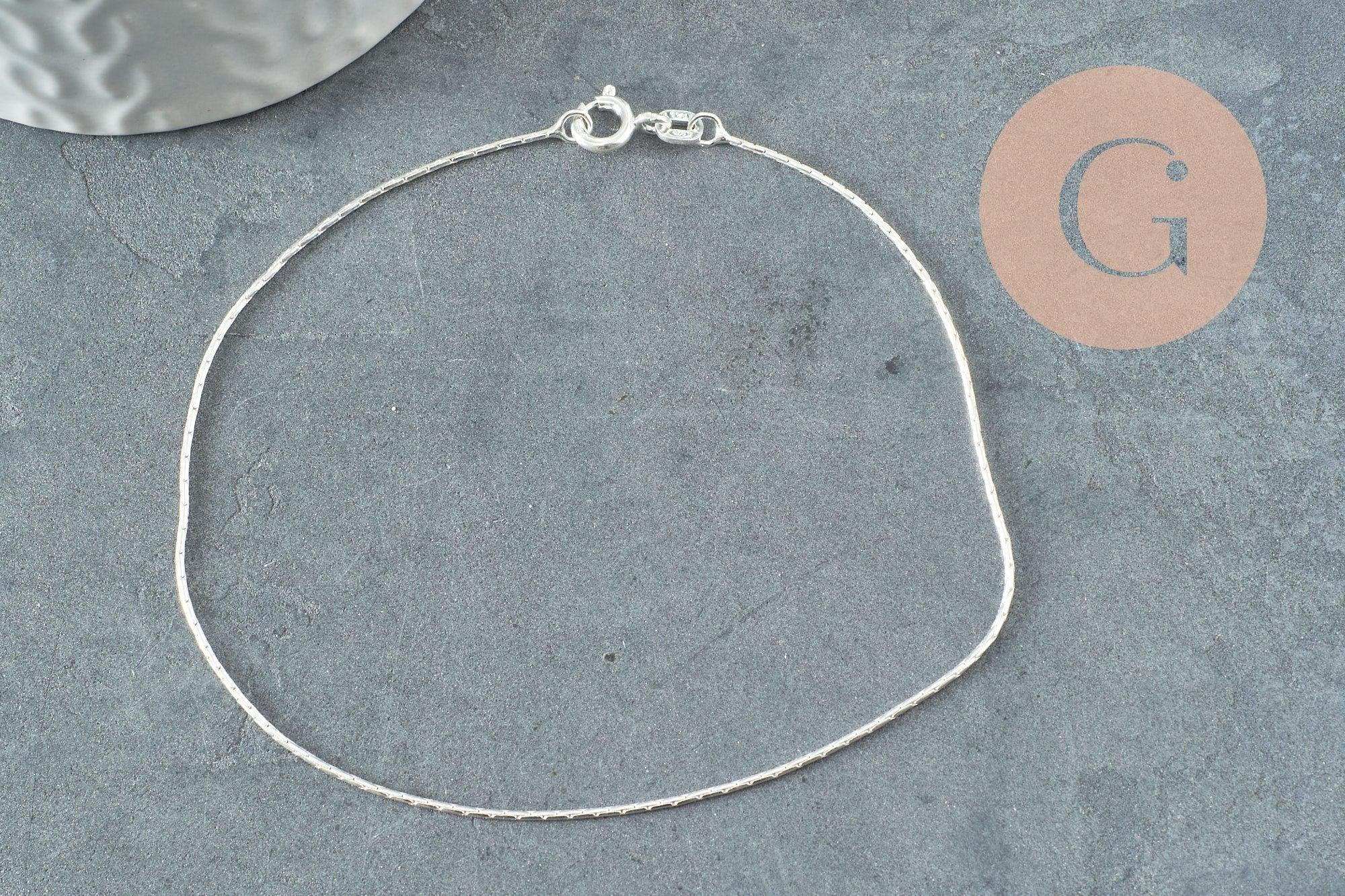Chaine de cheville maille serpentine très fine argent 925 massif 22.9cm, x1 (G9429)