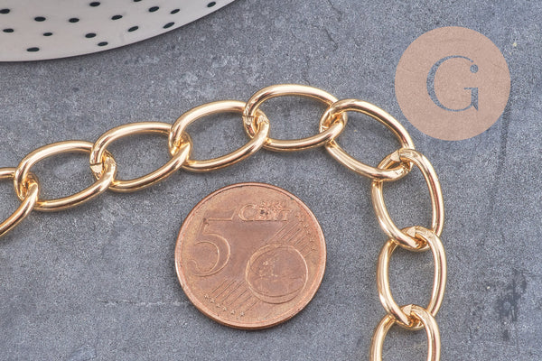 Chaine doré grosse maille aluminium doré,chaine collier,création bijoux,chaine large,15x10x2mm, x 1 Mètre (G2125)