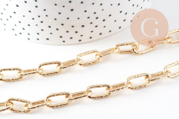 Chaine doré maille rectangle texturée aluminium doré 16x8x2mm,x1 mètre (G2784)