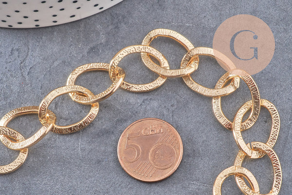 Chaine doré maille ronde texturée aluminium doré 20mm, x1 mètre (G2774)