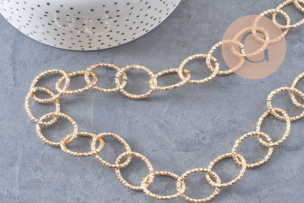 Chaine doré maille ronde texturée aluminium doré pâle 24mm, x1 mètre (G2783)